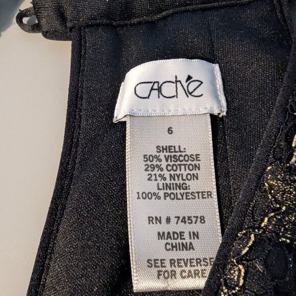 Cache Black & Gold Halter Dress, Size 6, Lace design - Picture 3 of 6